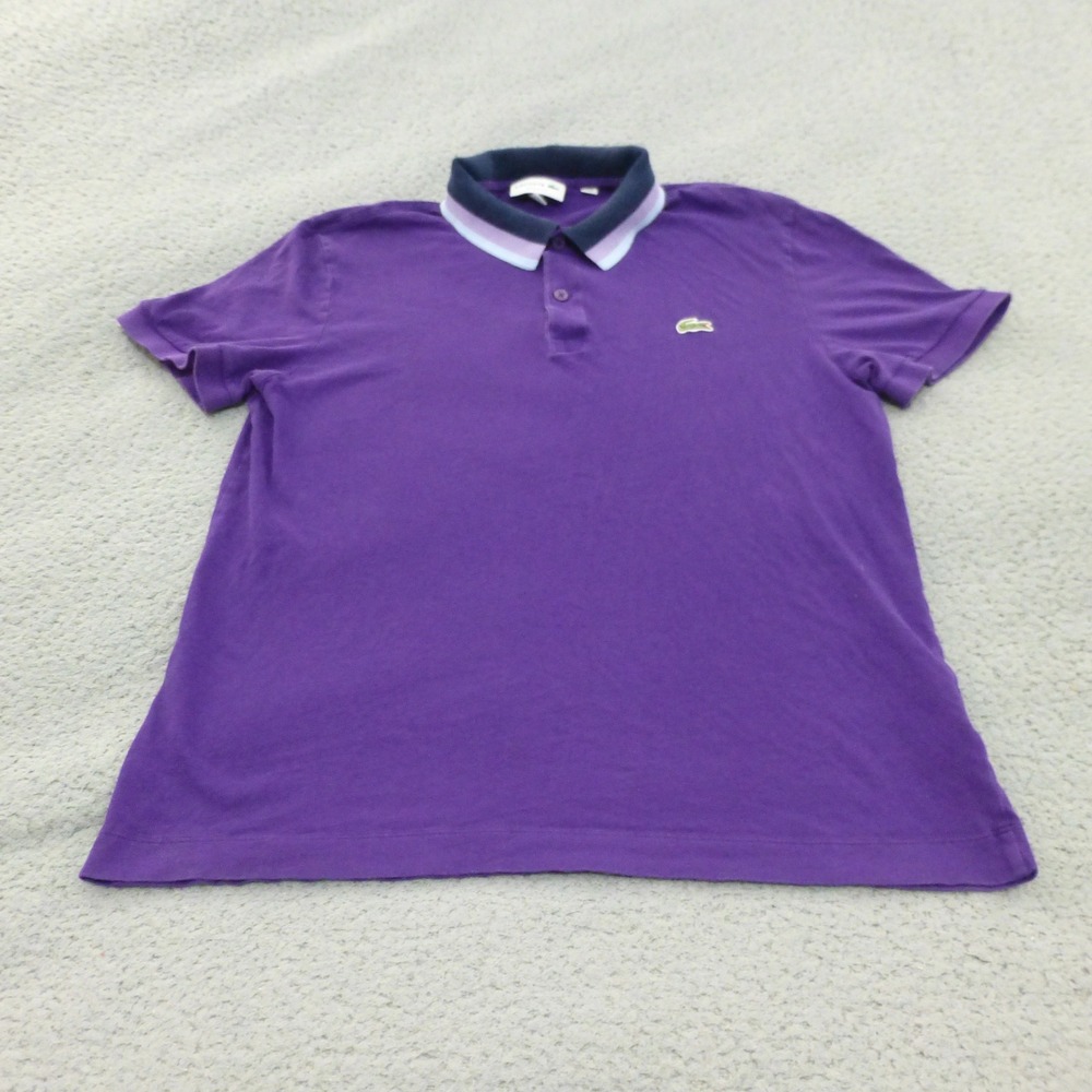 Lacoste Polo Shirt Mens Size L FR 5 Regular Fit Purple Cotton Short Sleeve Croc